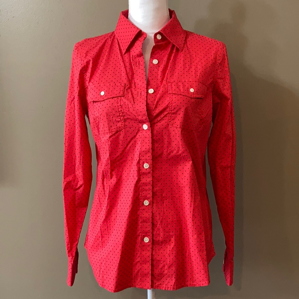 NWT L.L. BEAN Lycra Poke-a-dot Button Down Shirt
